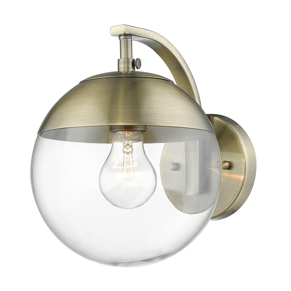 Golden Lighting 3219-1W AB-AB Dixon Sconce in Aged Brass with Clear Glass and Aged Brass Cap